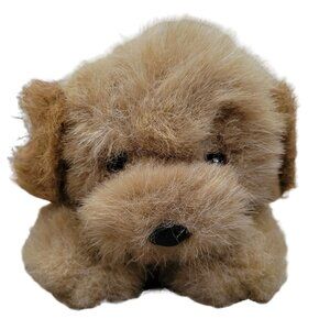 Vintage 80s Mattel Emotions Puppy Dog 5 inch Plush Brown Red Bow Stuffed Animal